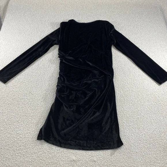 Black Velvet Wrap Dress with Ruching - Picture 9 of 9